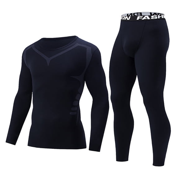 MOJOGO Men's Thermal Underwear Sets Warm Long Sleeve Crewneck Shirts Long John Pants Mathcing Base Layer for All Season Navy S