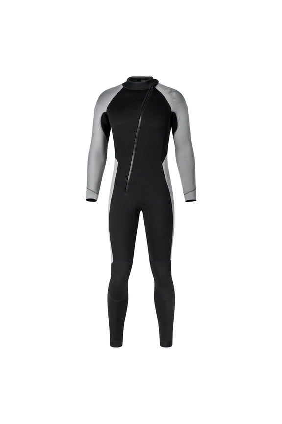 MOJOGO Men's Wetsuits Long Sleeve Mock Neck Zipper Swimwear Waterproof One Piece Swimsuits for Surfing Diving Snorkeling Kayaking Water Sports Gray M