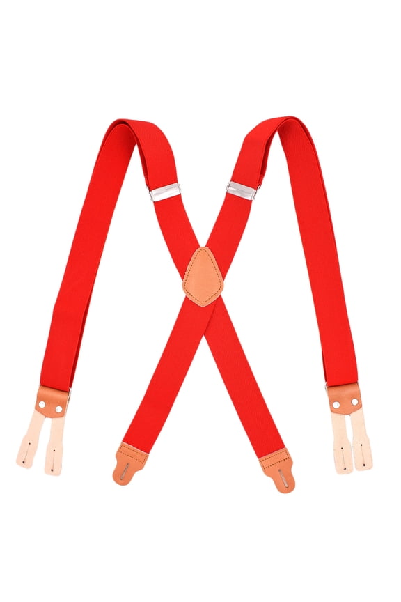 MOJOGO Men's X-Back Suspenders 1.4 Inches Wide Button End Elastic Adjustable Suspenders for Work or Casual Wear Red Free Size