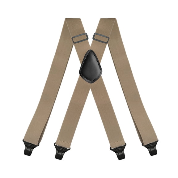 MOJOGO Men's X-Back Suspenders Solid Adjustable Elastic Strap Suspender with Supportive Clip for Work or Casual Wear Beige Free Size