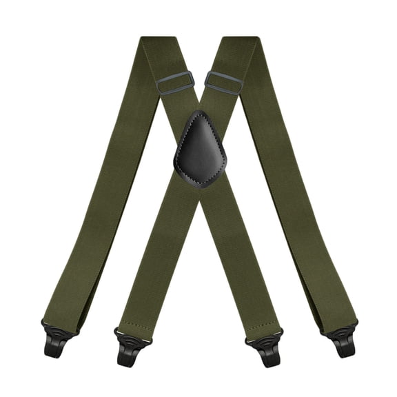 MOJOGO Men's X-Back Suspenders Solid Adjustable Elastic Strap Suspender with Supportive Clip for Work or Casual Wear Olive Green Free Size