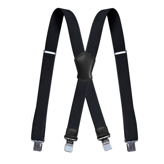MOJOGO Men's X Shape Suspenders Casual Adjustable Elastic 1.5 In Wide Braces with 4 Strong Clips Black Free Size