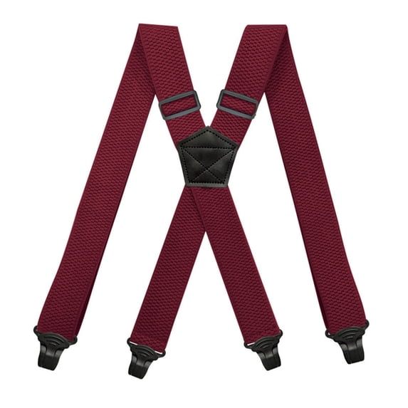 MOJOGO Mens 1.5 In Wide Suspenders Casual X Type Adjustable Elastic Braces Dress Pants Jean Suspender with Strong Clip Wine Free Size