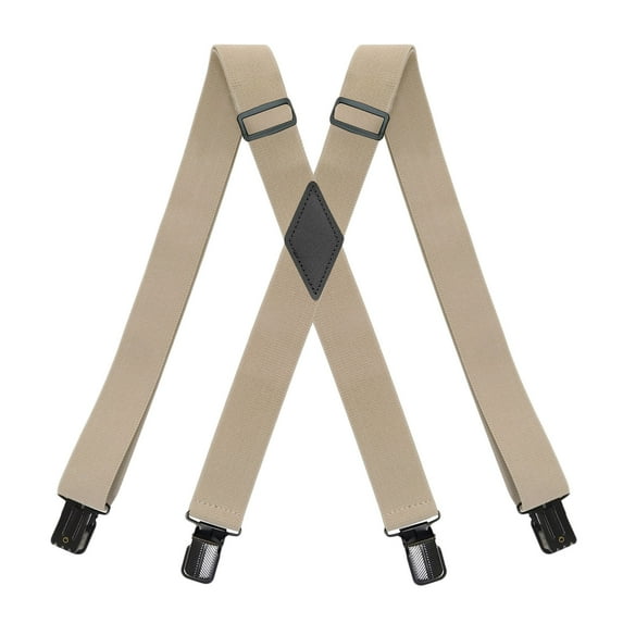 MOJOGO Mens Suspenders Vintage X-Back Adjustable Elastic Strap Suspenders for Men Heavy Duty with 4 No Slip Clips Beige Free Size