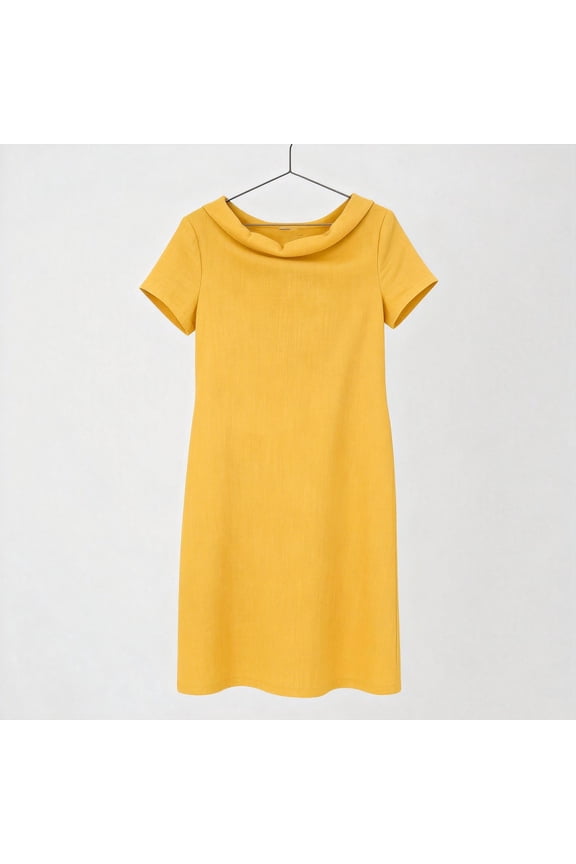 MOJOGO Office Casual Shift Dress for Women Solid Cowl Neck Short Sleeve Midi Dresses Textured Linen Blend Dress XL