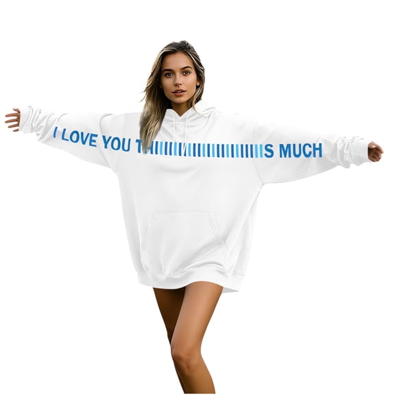 MOJOGO Oversized Hoodie for Couples Long Sleeve Pullover Tops Casual Print Sweatshirt Matching Valentines Shirts White L