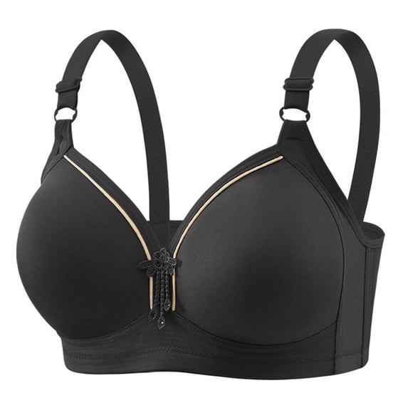 MOJOGO Plus Size Bra for Women Wireless Comfort Push Up Bra Full V Neck Coverage Bralettes with Adjustable Straps L