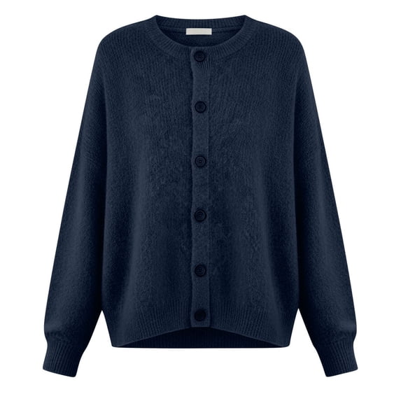 MOJOGO Plush Sweaters for Women Loose Long Sleeve Crewneck Pullover Tops Soft Knitted Sweaters for Spring Daily Wear Blue L