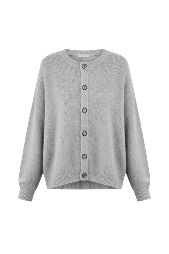 MOJOGO Plush Sweaters for Women Loose Long Sleeve Crewneck Pullover Tops Soft Knitted Sweaters for Spring Daily Wear Gray M