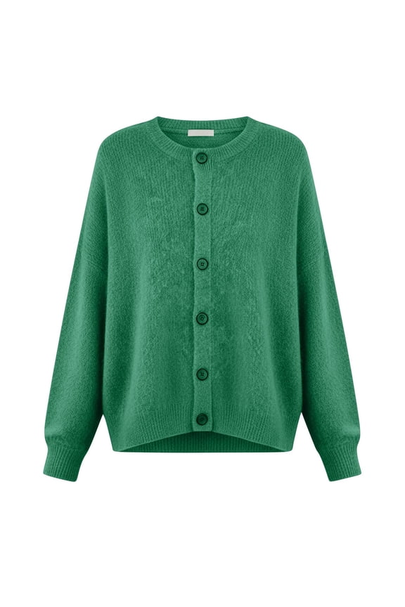 MOJOGO Plush Sweaters for Women Loose Long Sleeve Crewneck Pullover Tops Soft Knitted Sweaters for Spring Daily Wear Green S