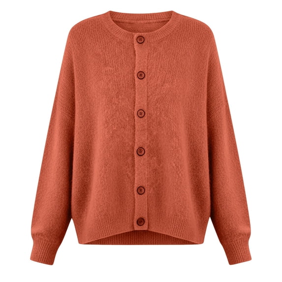 MOJOGO Plush Sweaters for Women Loose Long Sleeve Crewneck Pullover Tops Soft Knitted Sweaters for Spring Daily Wear Orange 2XL