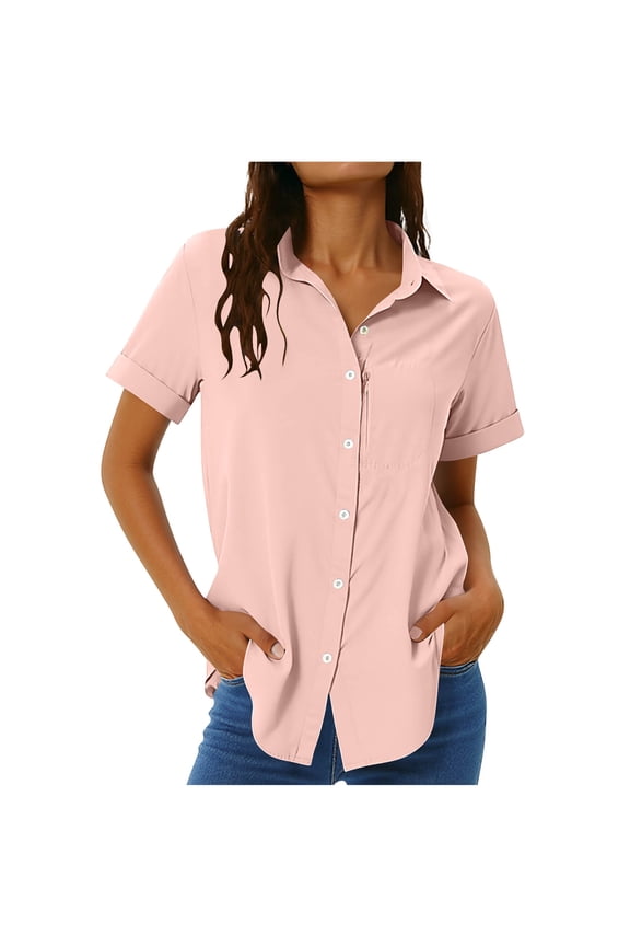MOJOGO Quick Dry Shirts for Women Lightweight Sun Protection Button Down Shirts Loose Rolled Cuffs Blouse for Daily Work 2XL