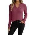 thumbnail image 1 of MOJOGO Ribbed Knit V-Neck Tops for Women Causal Long Sleeve Pullover Comfy Loungwear Spring Fall Daily Outfit Top Hot Pink 2XL, 1 of 9