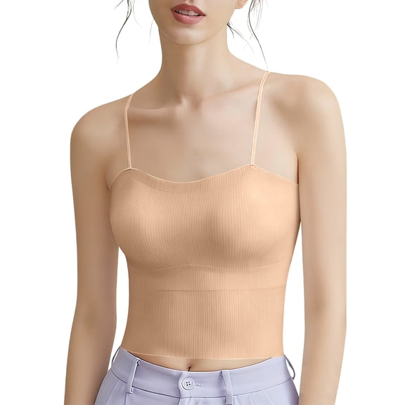 MOJOGO Ribbed Tank Top sfor Women Seamless Undershirts with Built-in Bra Slimming Crop Top Summer Casual Layering Cami L