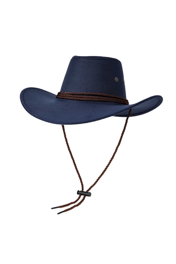 MOJOGO Rolled Fedora Hats for Adult Wide Brim Cowboy Hat Sun Protection Cowgirl Hat Outdoor Beach Party Accessory Navy M