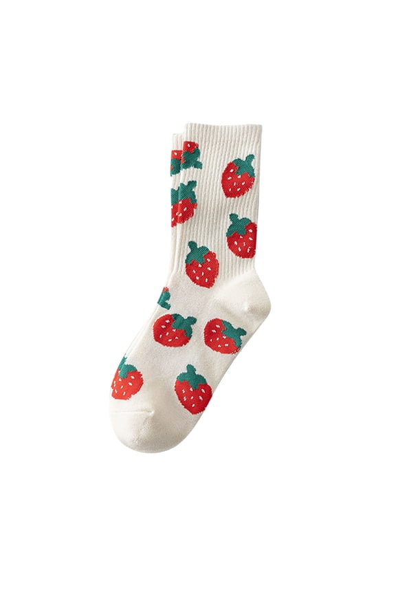 MOJOGO Socks for Couple Strawberry Pattern Sweet Cute Ribbed Crew Socks Cuff Breathable Sock for Daily Wear Pink Free Size