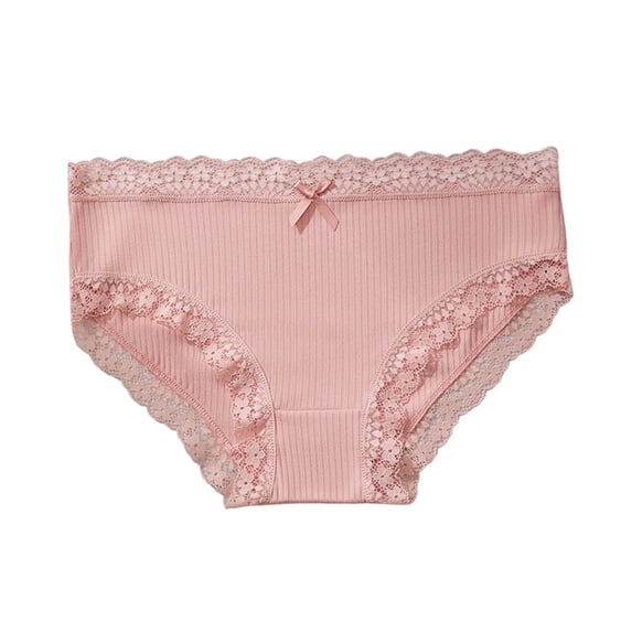 MOJOGO Soft Underwear for Women Ribbed Lace Trim Hipster Briefs with Bow Moisture-Wicking Panties for Everyday Comfort Pink M