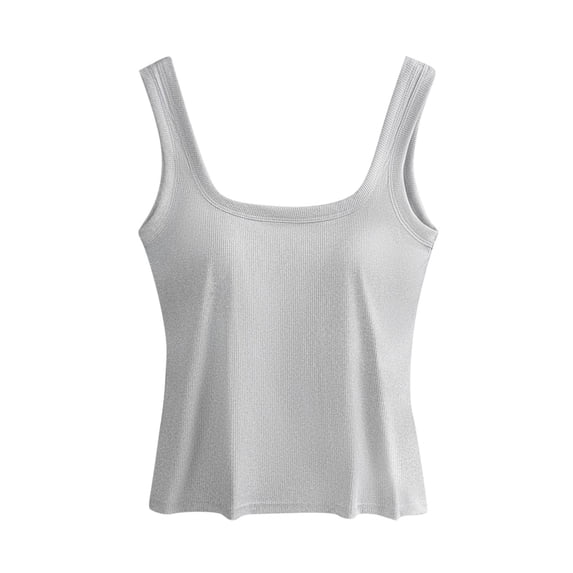 MOJOGO Square Neck Tank Tops for Women Built-in Bra Sleeveless Undershirts Basic Wide Shoulder Straps Top for Layering & Workout Gray S
