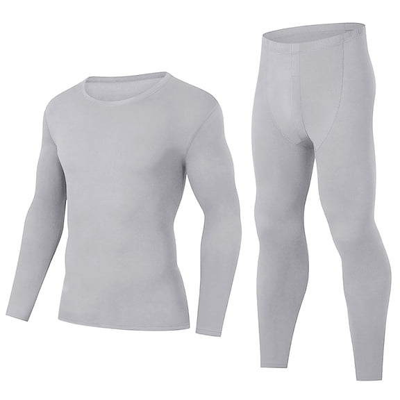 MOJOGO Stretch Thermal Set for Men Basic Crew Neck Tops Long Johns Fall Winter Spring Base Layer for Snow Sport Gray S
