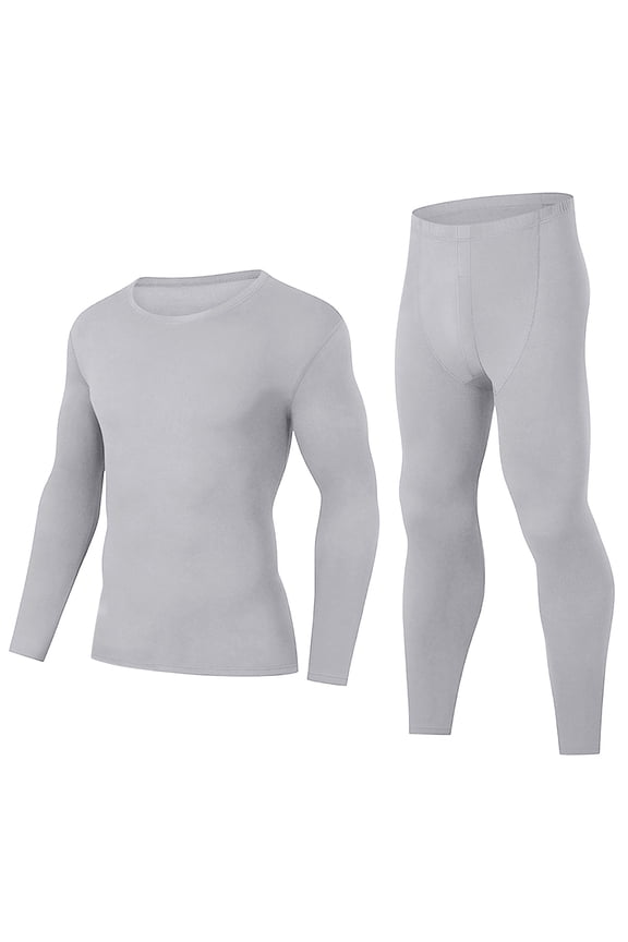 MOJOGO Stretch Thermal Set for Men Basic Crew Neck Tops Long Johns Fall Winter Spring Base Layer for Snow Sport Gray S