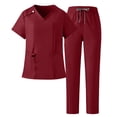 thumbnail image 1 of MOJOGO Summer Scrubs Set for Women Multi Pockets V Neck Top Long Drawstring Pants Set Two Piece Nurse Uniform Wine XL, 1 of 6