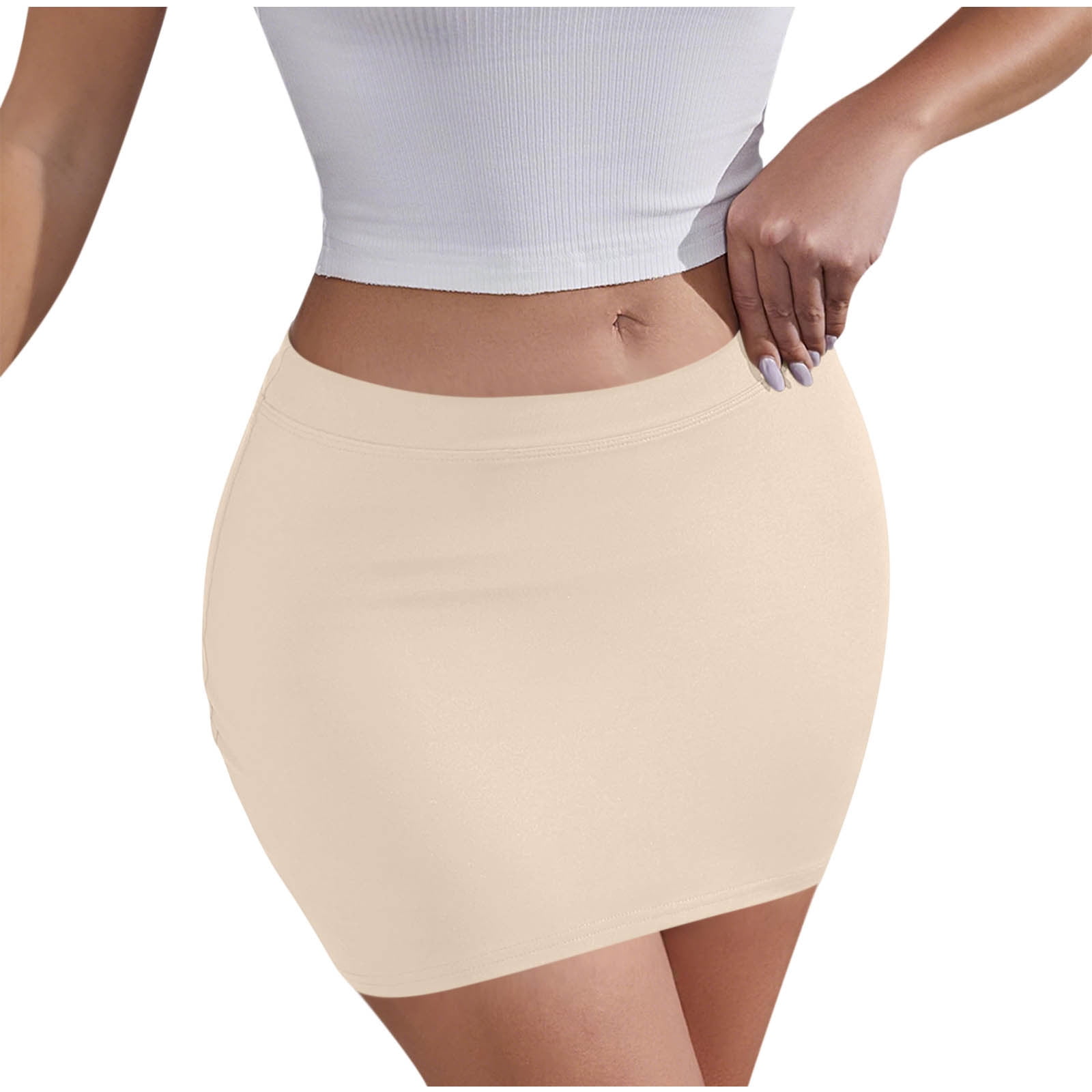 MOJOGO Summer Skirts for Women Casual Solid Color High Elastic