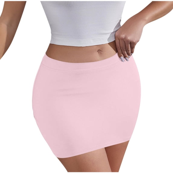 MOJOGO Summer Skirts for Women Casual Solid Color High Elastic Skorts Basic Mini Skirt for Outdoor Activity Pink M