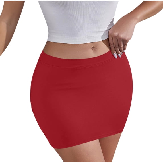 MOJOGO Summer Skirts for Women Casual Solid Color High Elastic Skorts Basic Mini Skirt for Outdoor Activity Red XL