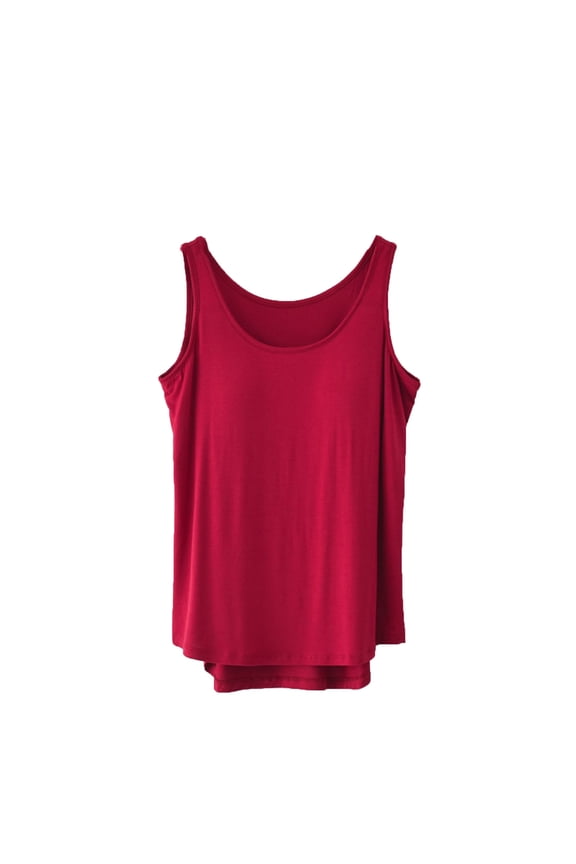 MOJOGO Summmer Tank Tops for Women Loose Sleeveless Undershirts with High Low Hem Wide Shoulder Straps Cami for Everyday Wear Red M