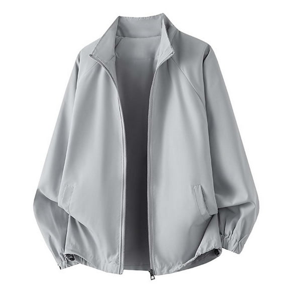 MOJOGO Sun Protection Jackets for Men Stand Collar Full Zip Rush Guards Oversized Summer Jacket for Daily Outdoor Wear M