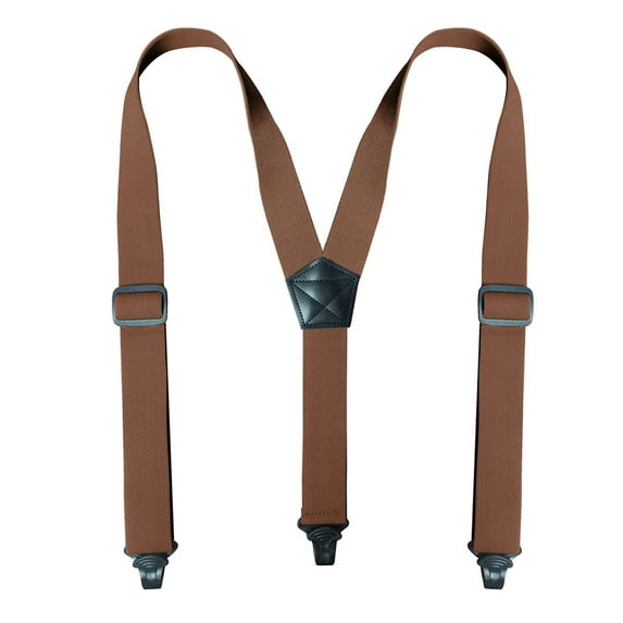 MOJOGO Suspenders for Men Y-Back Adjustable Elastic Strap Suspenders with 3 Clip-On Support for Jeans Dress Pants Workwear Brown Free Size