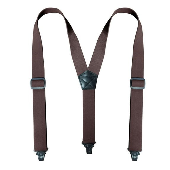 MOJOGO Suspenders for Men Y-Back Adjustable Elastic Strap Suspenders with 3 Clip-On Support for Jeans Dress Pants Workwear Coffee Free Size