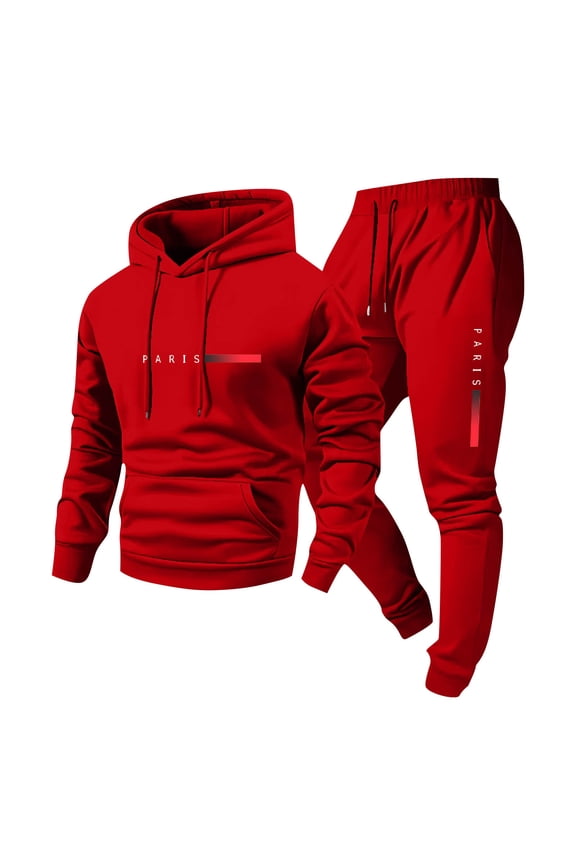 MOJOGO Sweatsuits for Men Hooded Pullover Seweatshirts Jogger Sweatpants Spring Fall Tracksuits Two Piece Outfits for Fitness Workout Gym Wear Red L