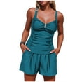 thumbnail image 1 of MOJOGO Tankini for Women Buckle Decro Twist Front Swimwear Ruched Front Top Swim Shorts with Pockets Loose Swimsuit L, 1 of 7