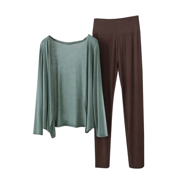 MOJOGO Trendy Pajamas Set for Women Loose Cardigan with High Waist Pants Casual Summer Wear Lounge Set