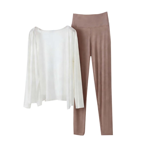 MOJOGO Trendy Pajamas Set for Women Loose Cardigan with High Waist Pants Casual Summer Wear Lounge Set