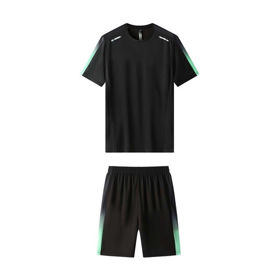 MOJOGO Two Piece Fitness Set for Men Casual Crewneck T-shirt Workout Shorts Set Running Jogging Gym Clothes Moisture Wicking Tracksuits Green M