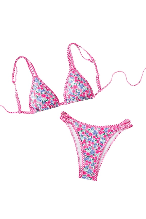 MOJOGO Two Piece Swimsuits for Women Sweet Floral Bikini Set Back Tie Top & Bottom Swimwear for Beach Vacation & Pool Party M