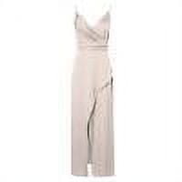 MOJOGO V-Neck Dresses for Women Tunic Cami High Slit Dress Elegant Evening Cocktail Dress for Summer Beige 2XL