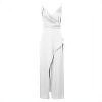 MOJOGO V-Neck Dresses for Women Tunic Cami High Slit Dress Elegant Evening Cocktail Dress for Summer White S
