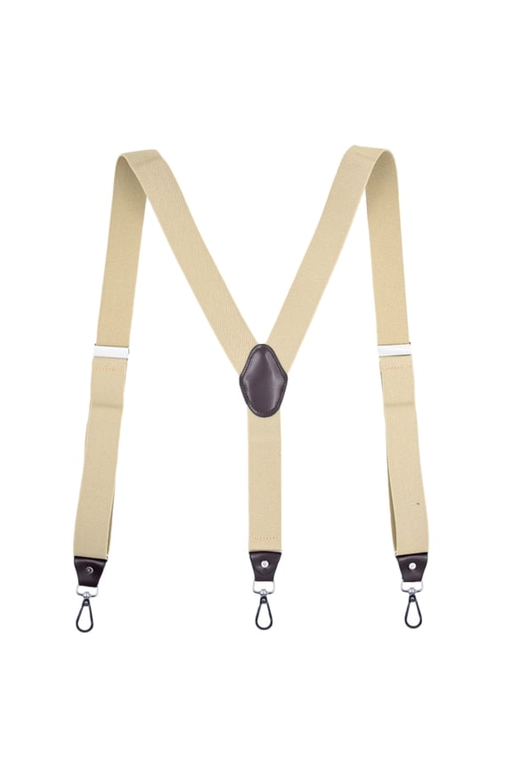 MOJOGO Vintage Suspenders for Men 1.5 In Y-Back Suspenders for Belt with 3 Supportive Snap Loop Beige Free Size