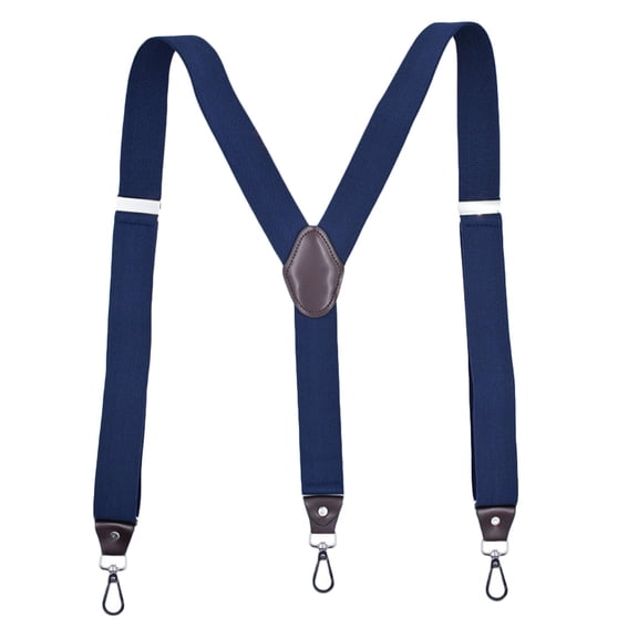 MOJOGO Vintage Suspenders for Men 1.5 In Y-Back Suspenders for Belt with 3 Supportive Snap Loop Navy Free Size
