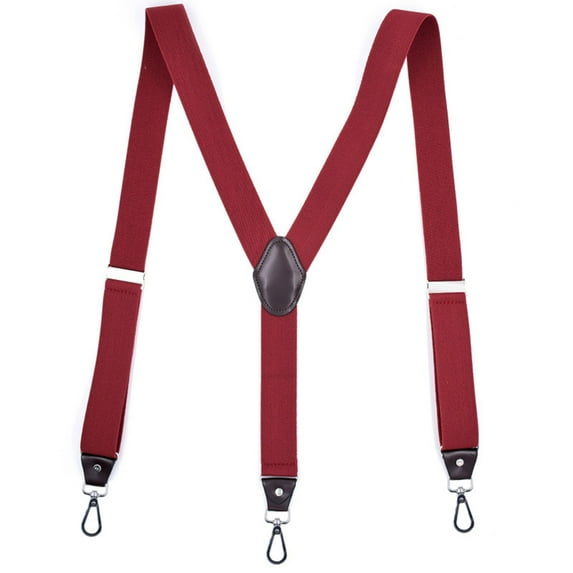 MOJOGO Vintage Suspenders for Men 1.5 In Y-Back Suspenders for Belt with 3 Supportive Snap Loop Wine Free Size