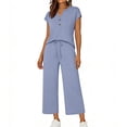 thumbnail image 1 of MOJOGO Women's 2 Piece Lounge Set V Neck Button Top Drawstring Wide Leg Pants Spring Summer Outfits Set for Loungewear & Vacation S, 1 of 9