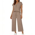 thumbnail image 1 of MOJOGO Women's 2 Piece Lounge Set V Neck Button Top Drawstring Wide Leg Pants Spring Summer Outfits Set for Loungewear & Vacation XL, 1 of 9