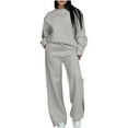 thumbnail image 1 of MOJOGO Women's 2 Piece Outfits Solid Crewneck Long Sleeve Sweatshirts Loose Wide Leg Sweatpants Casual Lounge Set Tracksuits Gray 2XL, 1 of 7