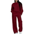 thumbnail image 1 of MOJOGO Women's 2 Piece Outfits Solid Crewneck Long Sleeve Sweatshirts Loose Wide Leg Sweatpants Casual Lounge Set Tracksuits Wine M, 1 of 7