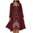 thumbnail image 1 of MOJOGO Women's 2 Piece Outfits Solid Long Sleeve Blouse Coat Sleeveless V Neck Chiffon Dresses Elegant Formal Midi Dress Matching Set Wine M, 1 of 4