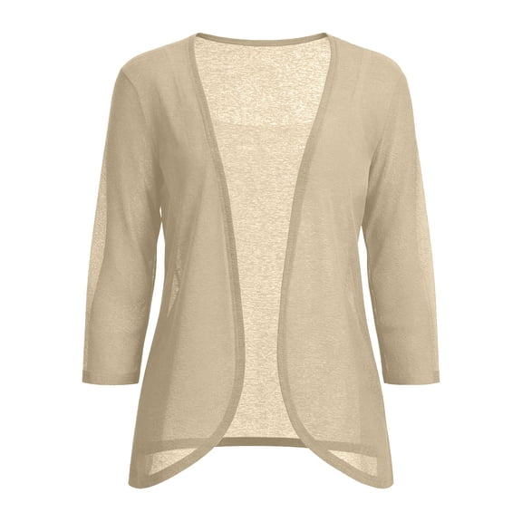 MOJOGO Women's 3/4 Sleeve Shrug Knitted Open Front Cardigan with Curved Hem Lightweight Soft Rash Guard Swimwear