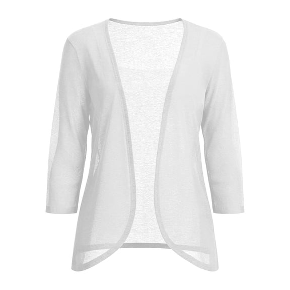 MOJOGO Women's 3/4 Sleeve Shrug Knitted Open Front Cardigan with Curved Hem Lightweight Soft Rash Guard Swimwear